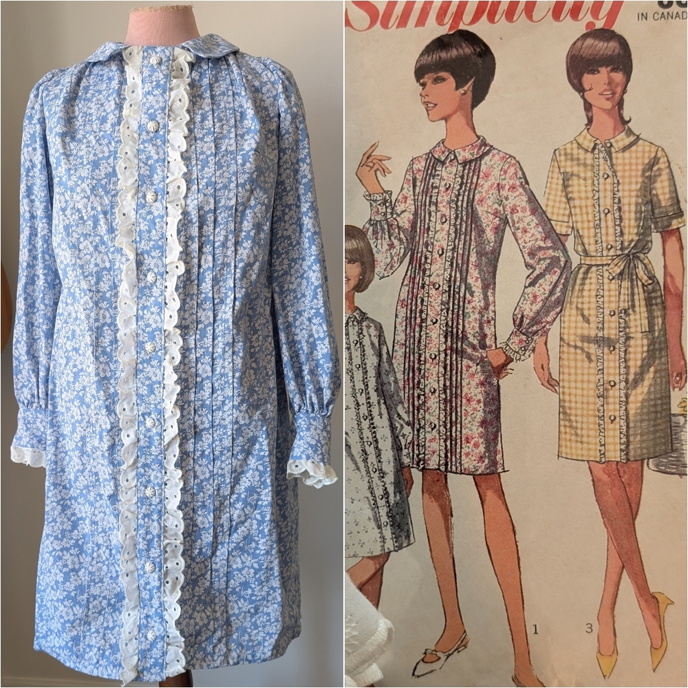 Handmade 60s Style Shirt Dress Pintucks Eyelet Cottage S